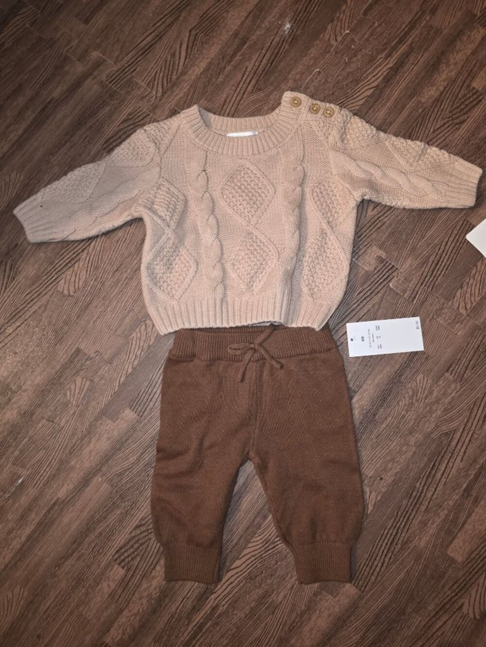 Grayson Mini Cable Knit Sweater & Pants Set Neutral Tones Newborn Size